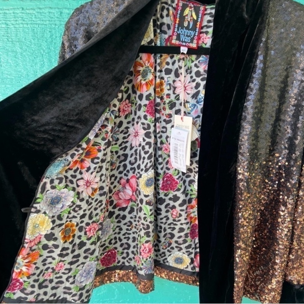JOHNNY WAS OVERSIZED VELVET SEQUIN DORIAN OMBRÉ OVERSIZED KIMONO - Picture 7 of 9